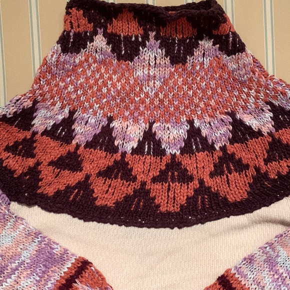 FREE PEOPLE CROCHET TURTLENECK SWEATER IN FEMME COMBO LONG PUFF SLEEVES - Picture 10 of 15